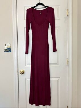 Skims Soft Lounge Ribbed Long Sleeve Floor Length Maxi Dress
